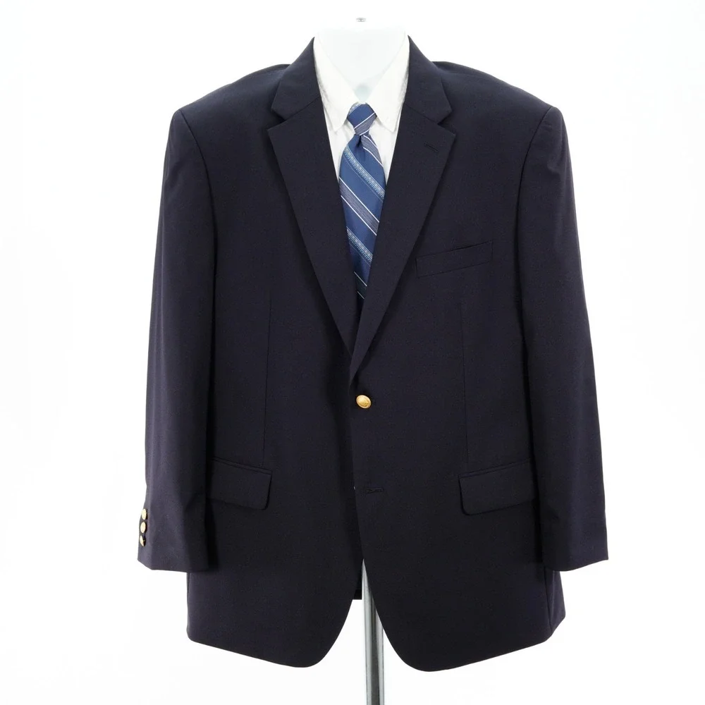 Jos A Bank Traditional Fit Blue Wool Blend Gold Button Blazer 44R